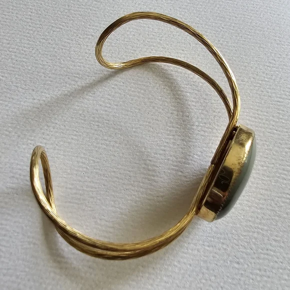 Vintage bracelet picture Jasper Gold tone cuff Southwestern desert scene - Picture 14 of 16